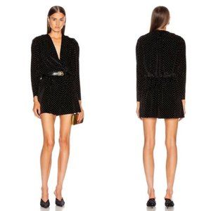 Balenciaga Black Velvet Gold Studded V-neck Relaxed Fit Mini Romper Size Medium